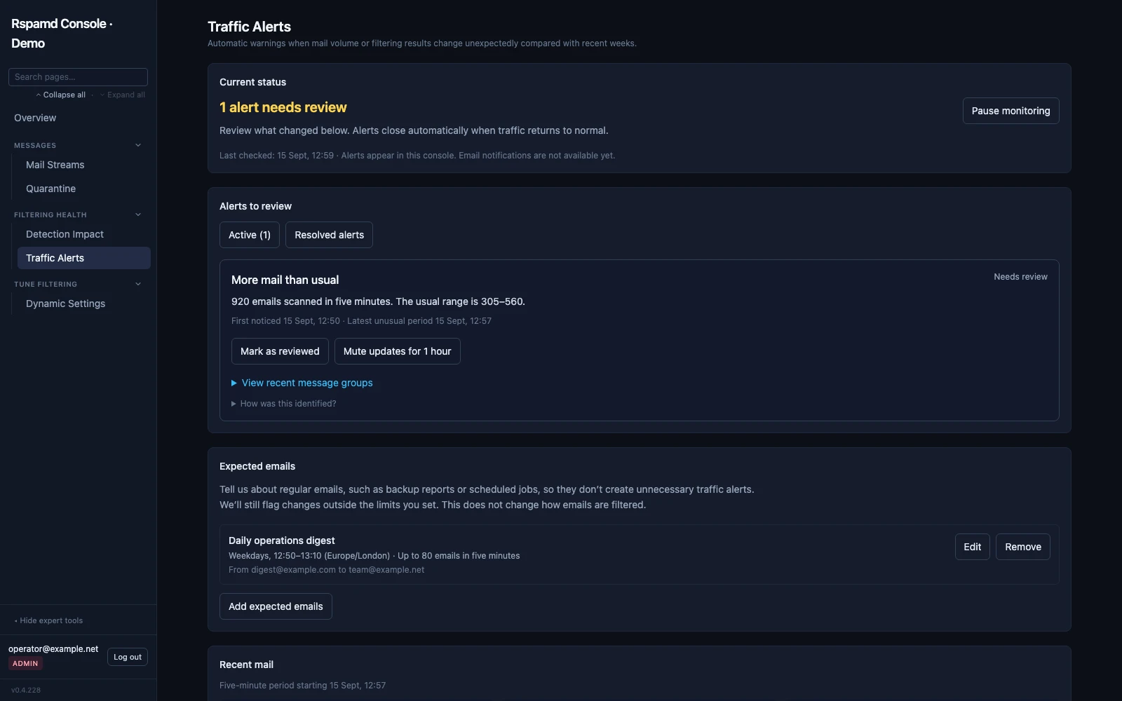 Traffic alerts — illustrative demo data